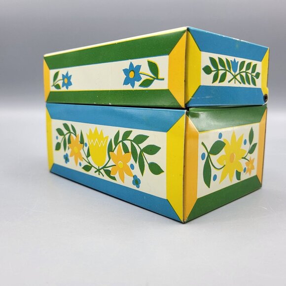 Vintage Syndicate Recipe Card Tin Recipe Box W/ Grandmas Recipes Floral Folk Art - Picture 7 of 16